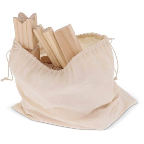 Houten Kubbspel in katoenen pouch hout