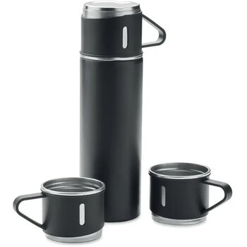 Dubbelwandige fles en bekerset Sharm zwart 420 ml Dubbelwandige fles en bekerset Sharm zwart 420 ml