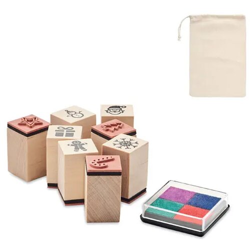 8 houten kerststempelset Stampie beige
