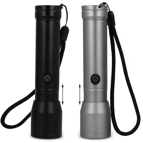 Oplaadbare IPX4-zaklamp van gerecycled aluminium zwart