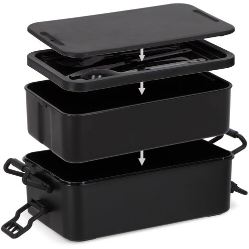 Dubbellaagse Lunchbox met Bestek zwart