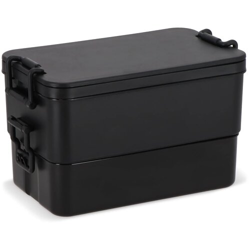 Dubbellaagse Lunchbox met Bestek zwart