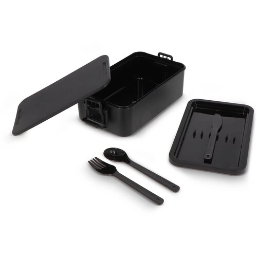 Dubbellaagse Lunchbox met Bestek zwart