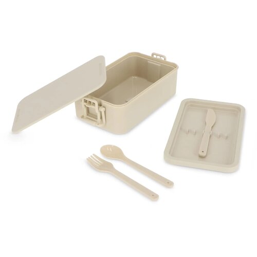 Dubbellaagse Lunchbox met Bestek beige