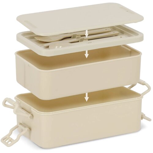 Dubbellaagse Lunchbox met Bestek beige