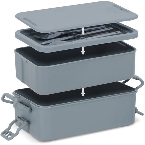Dubbellaagse Lunchbox met Bestek grijs