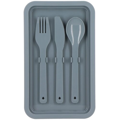 Dubbellaagse Lunchbox met Bestek grijs