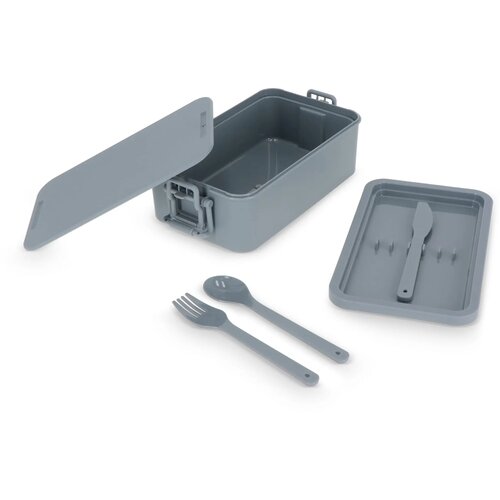 Dubbellaagse Lunchbox met Bestek grijs