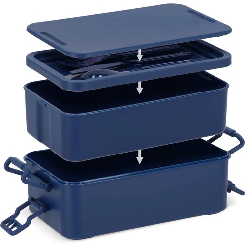 Dubbellaagse Lunchbox met Bestek donkerblauw
