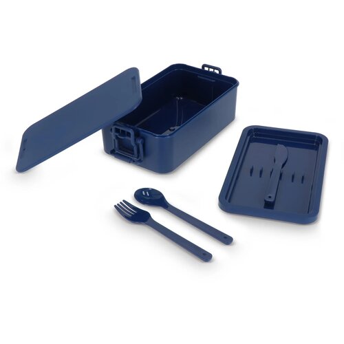 Dubbellaagse Lunchbox met Bestek donkerblauw