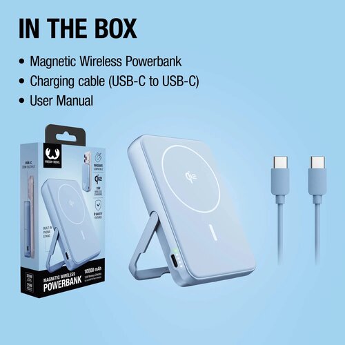 Fresh 'n Rebel Draadloze Powerbank 10000mAh Geschikt voor MagSafe lichtblauw 10.000 mAh