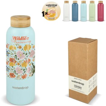 Waterdrop Roestvrijstalen Fles met Bamboe dop groen 600 ml Waterdrop Roestvrijstalen Fles met Bamboe dop groen 600 ml