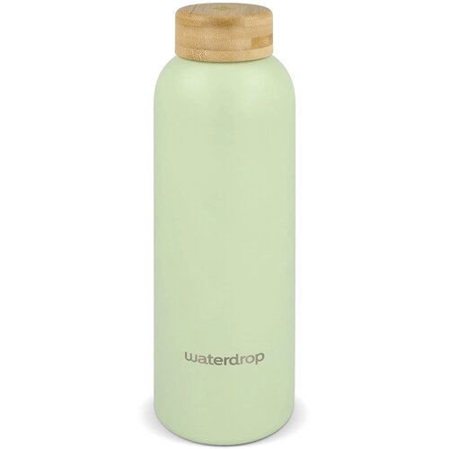 Waterdrop Roestvrijstalen Fles met Bamboe dop groen 600 ml