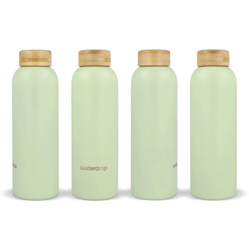 Waterdrop Roestvrijstalen Fles met Bamboe dop groen 600 ml
