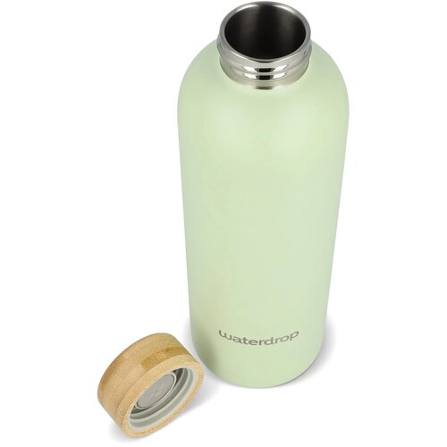 Waterdrop Roestvrijstalen Fles met Bamboe dop groen 600 ml
