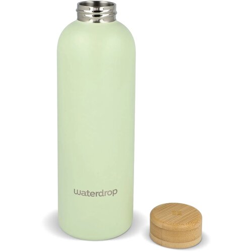 Waterdrop Roestvrijstalen Fles met Bamboe dop groen 600 ml
