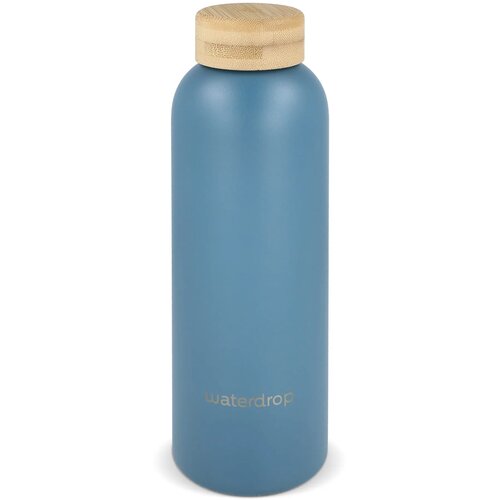 Waterdrop Roestvrijstalen Fles met Bamboe dop blauw 600 ml
