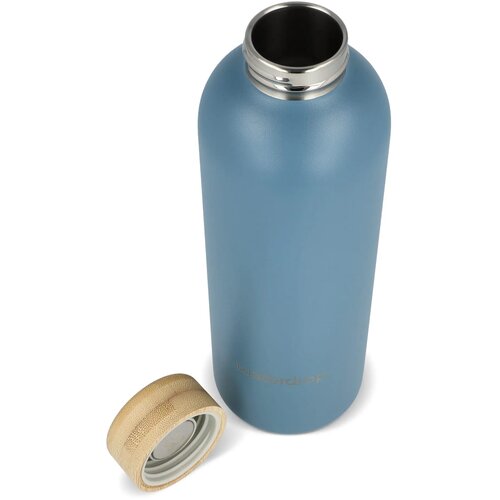 Waterdrop Roestvrijstalen Fles met Bamboe dop blauw 600 ml