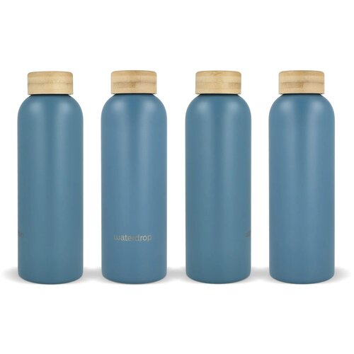Waterdrop Roestvrijstalen Fles met Bamboe dop blauw 600 ml