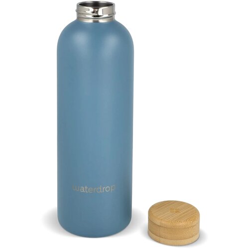 Waterdrop Roestvrijstalen Fles met Bamboe dop blauw 600 ml