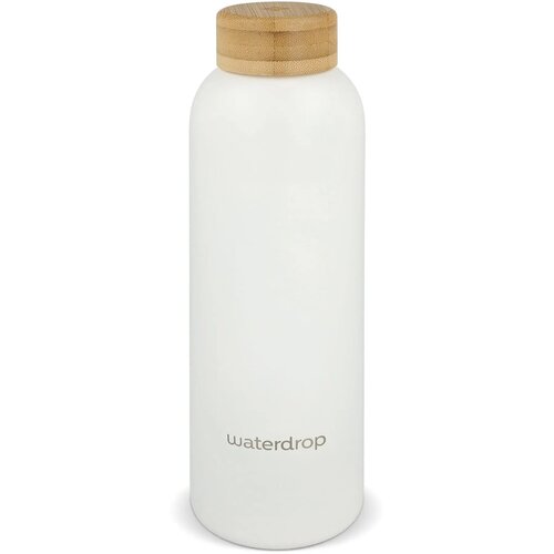 Waterdrop Roestvrijstalen Fles met Bamboe dop wit 600 ml