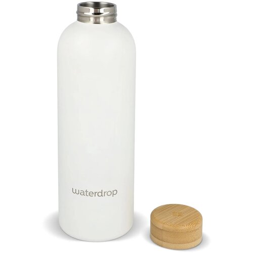 Waterdrop Roestvrijstalen Fles met Bamboe dop wit 600 ml