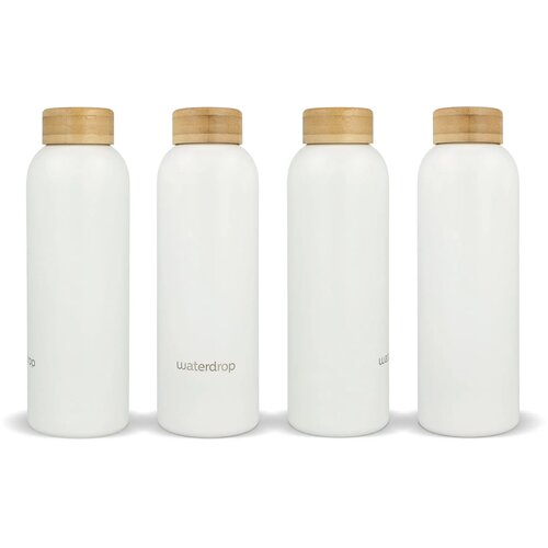 Waterdrop Roestvrijstalen Fles met Bamboe dop wit 600 ml