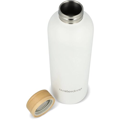 Waterdrop Roestvrijstalen Fles met Bamboe dop wit 600 ml