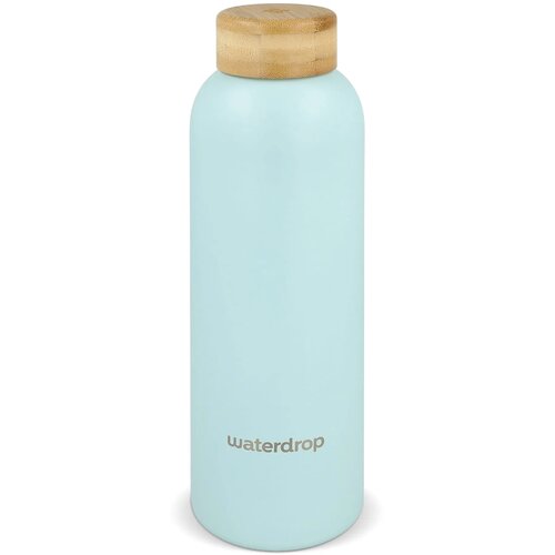 Waterdrop Roestvrijstalen Fles met Bamboe dop pastel blauw 600 ml