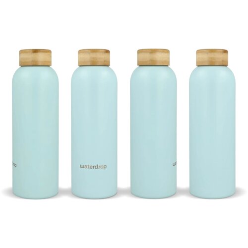 Waterdrop Roestvrijstalen Fles met Bamboe dop pastel blauw 600 ml