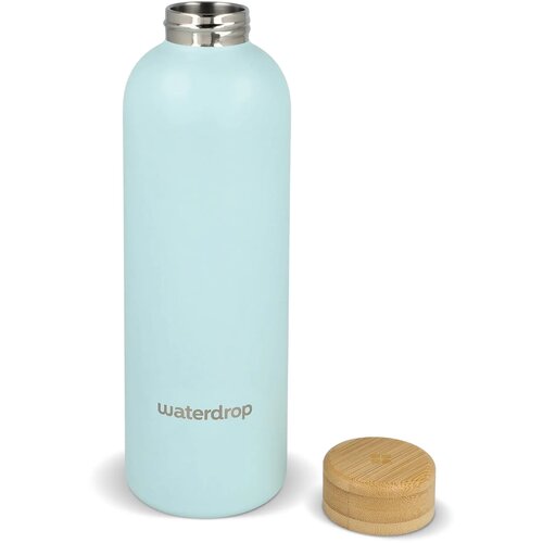Waterdrop Roestvrijstalen Fles met Bamboe dop pastel blauw 600 ml