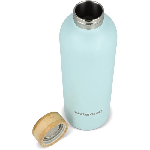 Waterdrop Roestvrijstalen Fles met Bamboe dop pastel blauw 600 ml