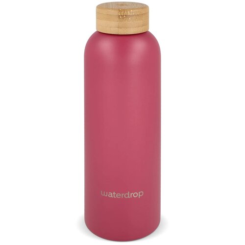 Waterdrop Roestvrijstalen Fles met Bamboe dop donker roze 600 ml