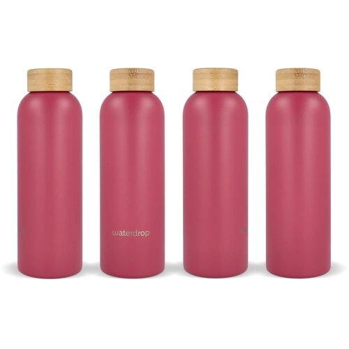 Waterdrop Roestvrijstalen Fles met Bamboe dop donker roze 600 ml