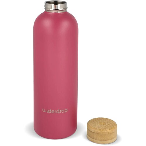 Waterdrop Roestvrijstalen Fles met Bamboe dop donker roze 600 ml
