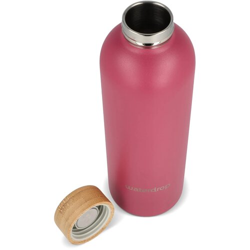 Waterdrop Roestvrijstalen Fles met Bamboe dop donker roze 600 ml