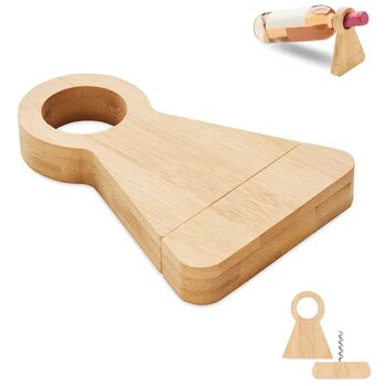 Bamboe flessenhouder & opener Standturn hout Bamboe flessenhouder & opener Standturn hout