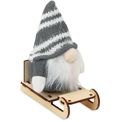 Kabouter op houten slee Frosty sleigh grijs