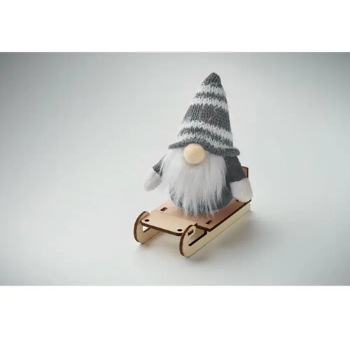 Kabouter op houten slee Frosty sleigh grijs