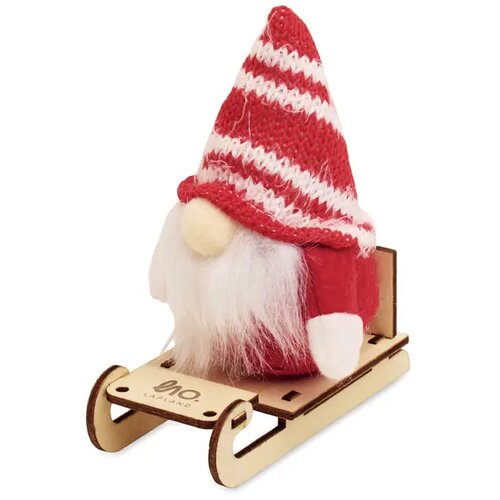 Kabouter op houten slee Frosty sleigh rood