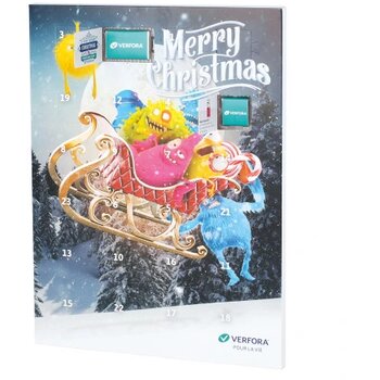 Adventskalender A3 tot in full colour bedrukt + chocolaatjes met bedrukte sleeve custom made Adventskalender A3 tot in full colour bedrukt + chocolaatjes met bedrukte sleeve custom made