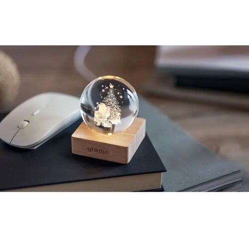 Kerst led glas bol Santa light hout