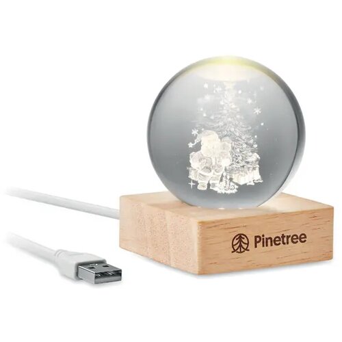 Kerst led glas bol Santa light hout