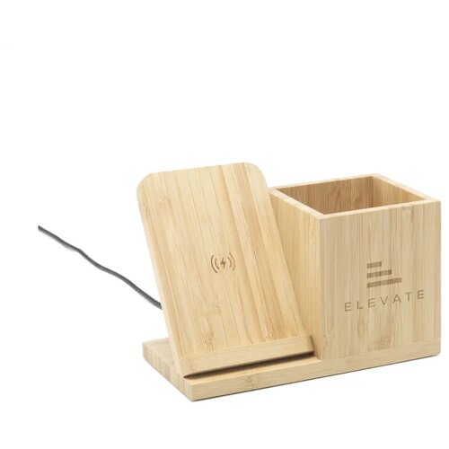 Bamboo Penhouder Met Draadloze Oplader Bruin