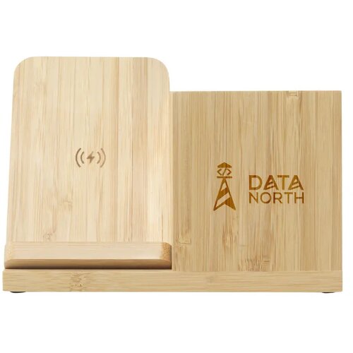 Bamboo Penhouder Met Draadloze Oplader Bruin