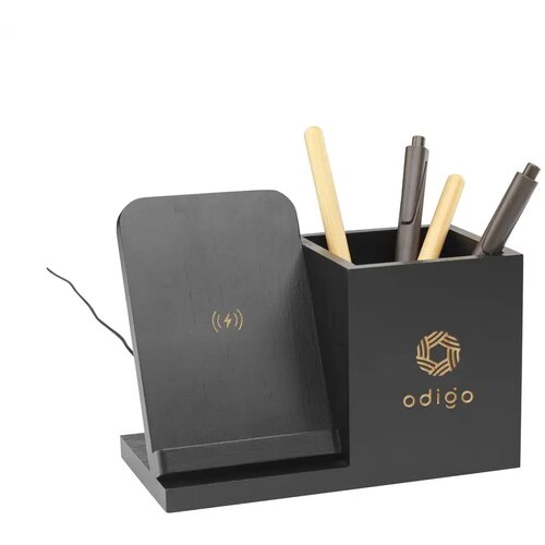 Bamboo Penhouder Met Draadloze Oplader Zwart
