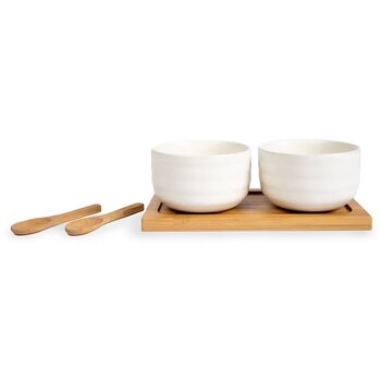 Sagaform Ellen set van 2 kommetjes met bamboe lepeltjes en tray wit Sagaform Ellen set van 2 kommetjes met bamboe lepeltjes en tray wit